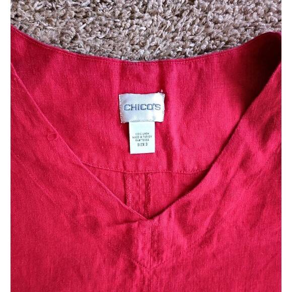 Chico's Dolman 100% Linen Top Size 3 XL Red Lagenlook Crop Boxy Coastal - Picture 3 of 6